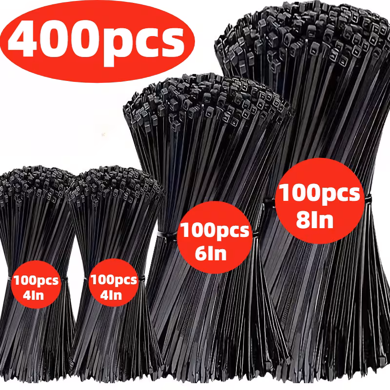 Disposable Nylon Cable Ties – 400 pcs (Assorted Sizes)