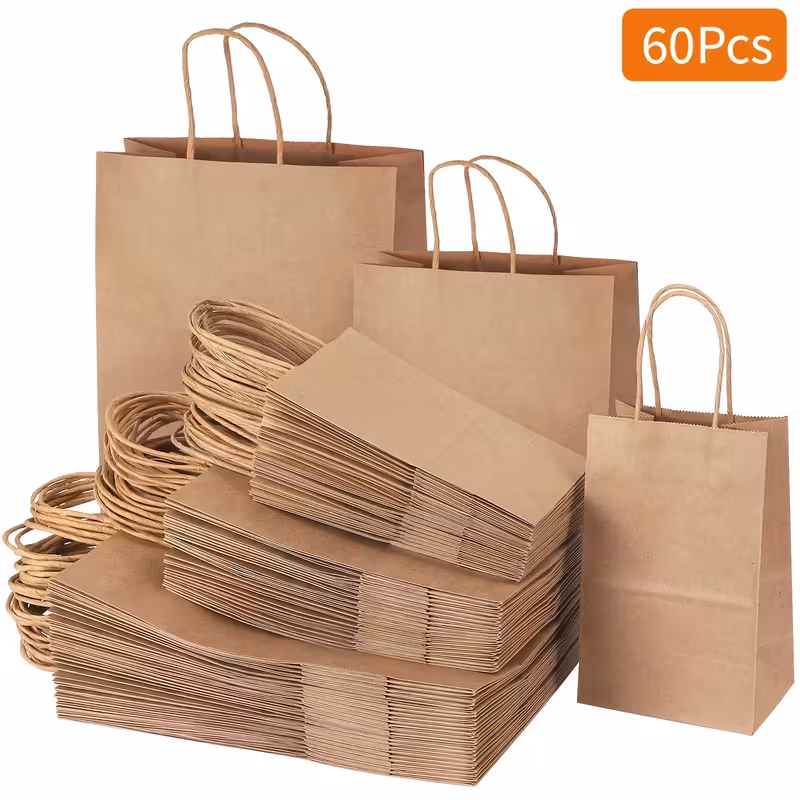Disposable Paper Bags with Handles – 60 pcs (Assorted Sizes)